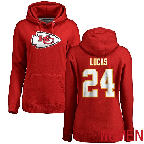 Women Football Kansas City Chiefs #24 Lucas Jordan Red Name and Number Logo Pullover Hoodie